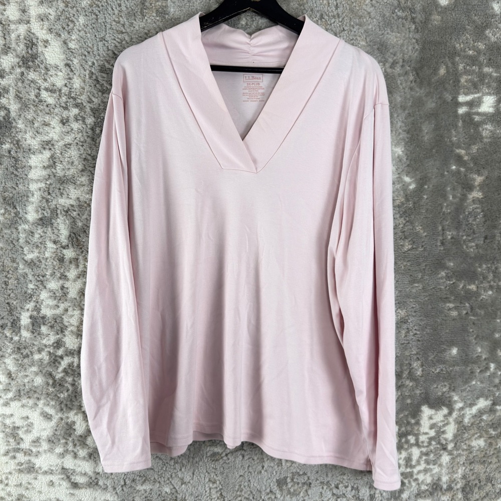 L.L.Bean Plus Size 3X Supima Cotton V-Neck Pullover Top Pink Long Sleeve Women